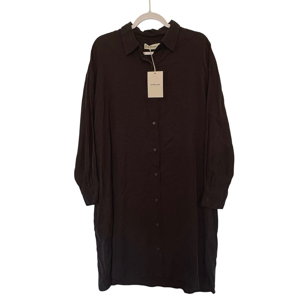 Everlane Butterlite Shirtdress L Black Tencel Minimalist Quiet Luxury Midi Clean